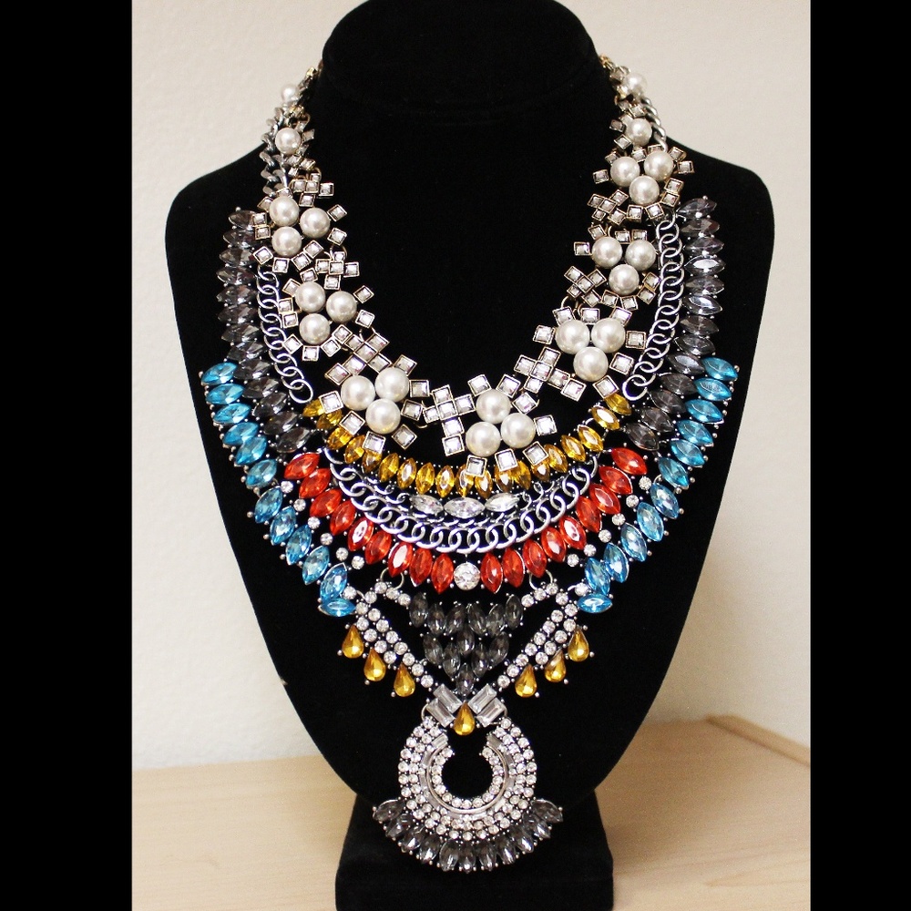 Multicolor Rhinestone Large Bib Statement Necklace - image 2